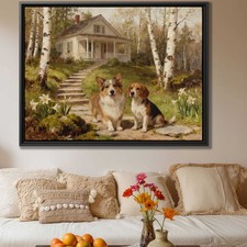 Corgi Beagle Dog Canvas Print Oil Painting Rustic Wall Art Living Room Decor