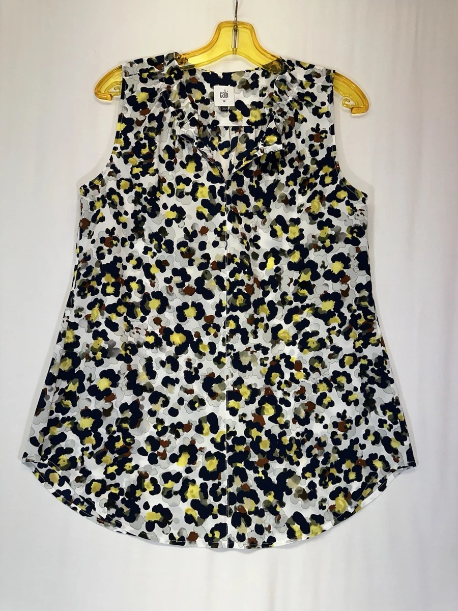 Haut Sans Manches CAbi - Tunique Florale Rose/Jaune - Taille S - Occasion Très Bon État