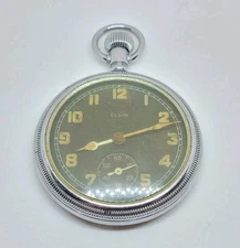 1943 Elgin Model 7 Grade 293 7J 16s Black Dial Pocket Watch For Repair 