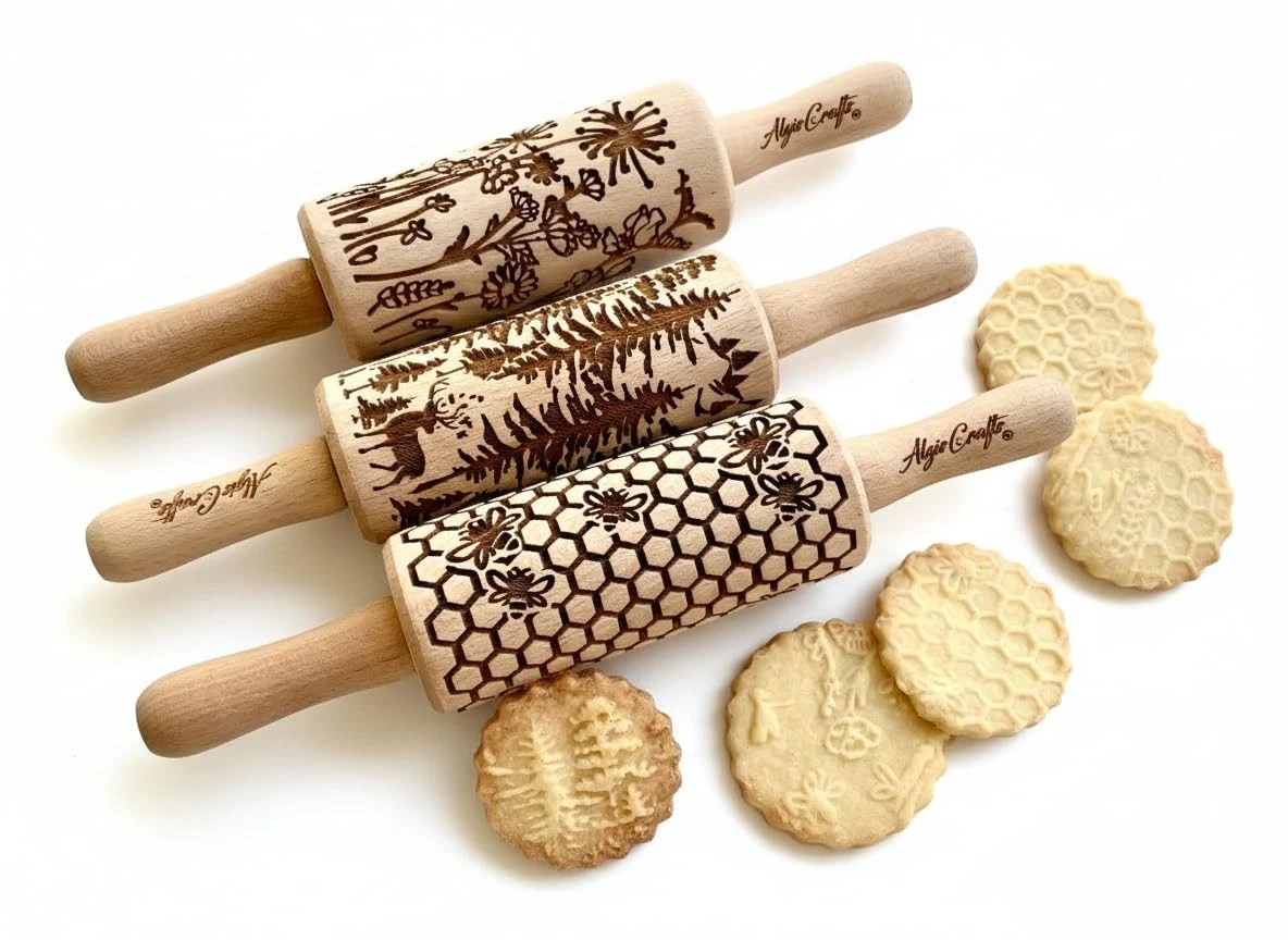 WILD 3 mini Embossed Rolling Pin Set with Bees, Meadow and Forest Patterns by...