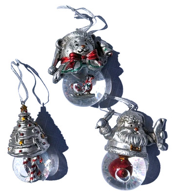 Celebrations Mikasa Snow Globe Christmas Ornaments Set of 3 Santa Snowman Tree