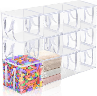 12 PCS Clear Storage Bags with Zipper - 12'' Cube Organizers for Clothes & Toys