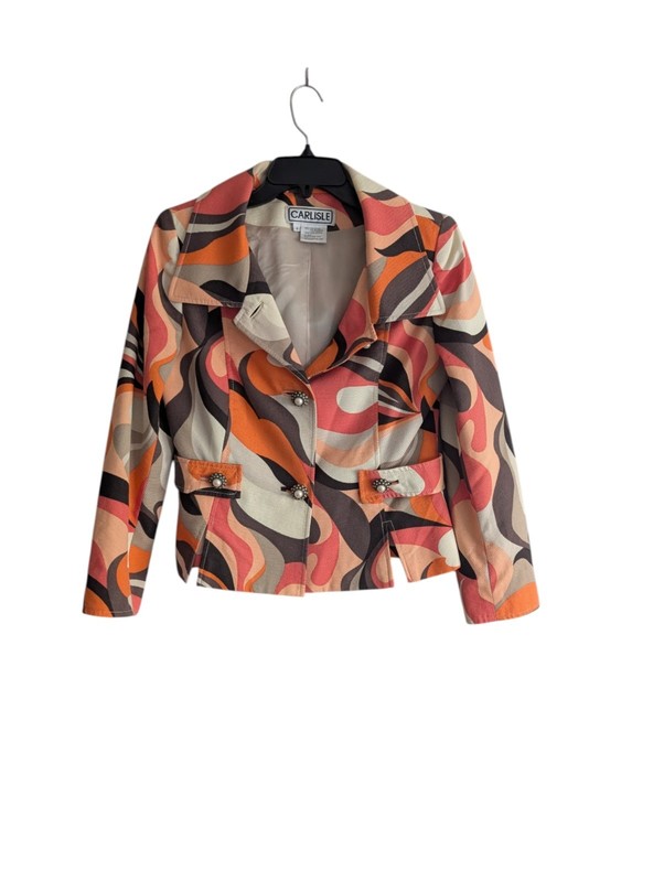 Carlisle Abstract Print Lined Button Front Jacket Blazer Women’s Size 4