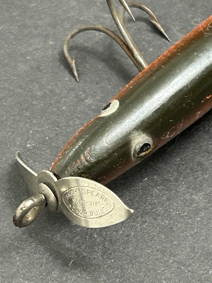 Señuelo de pesca vintage Shakespeare Slim Jim madera EE. UU. Foto 3 de 4