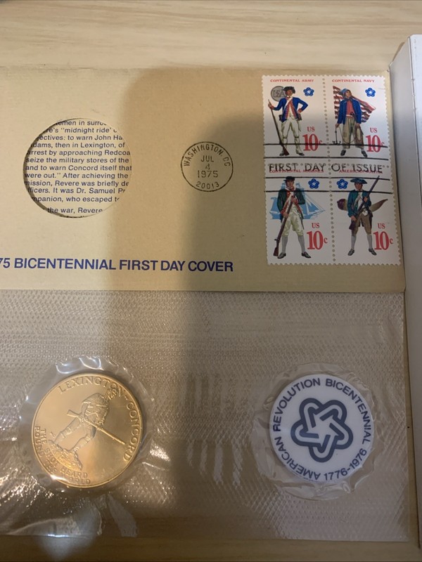 1975 Bicentennial First Day Cover Medal - Paul Revere Lexington Concord USA 250!