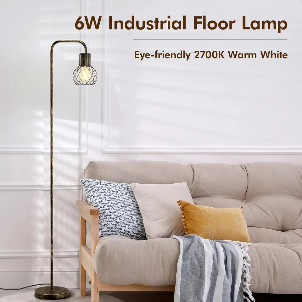 Lámpara de Pie Industrial, Antigua Lámpara de Pie de Bronce Moderna con Bombilla LED 6W, Foo Foto 2 de 4