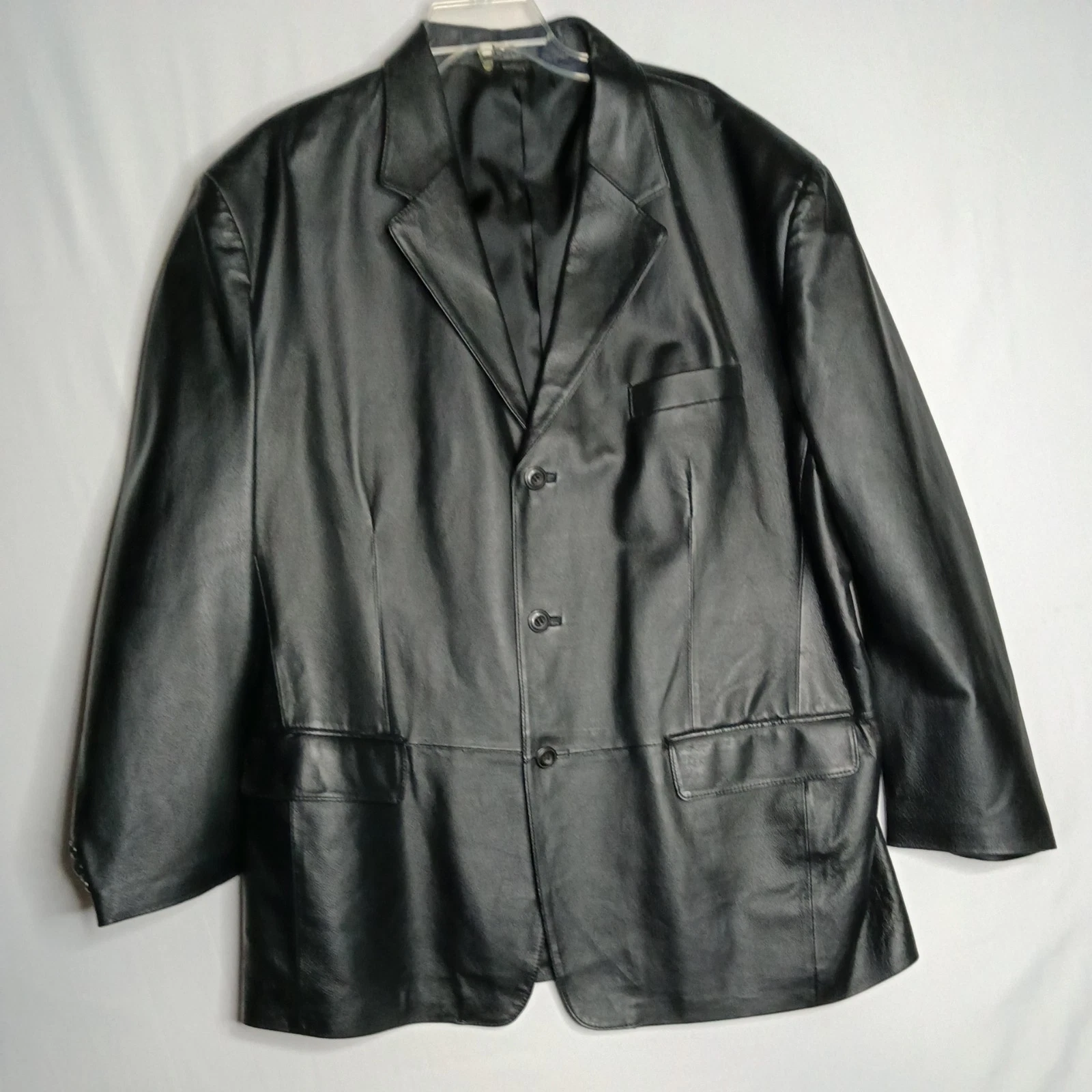 J Ferrar Men's XL Black Genuine Leather Sport Coat Jacket Blazer 54" Soft Y2K  image 1