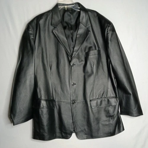 J Ferrar Men's XL Black Genuine Leather Sport Coat Jacket Blazer 54" Soft Y2K  video thumbnail