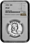 1953 50C Proof Silver Franklin Half Dollar NGC Graded PF 67 White Coin
