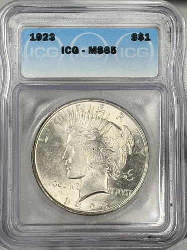 1923-P $1 Peace Dollar ICG MS65 90% Silver Philadelphia One US Coin WOW!