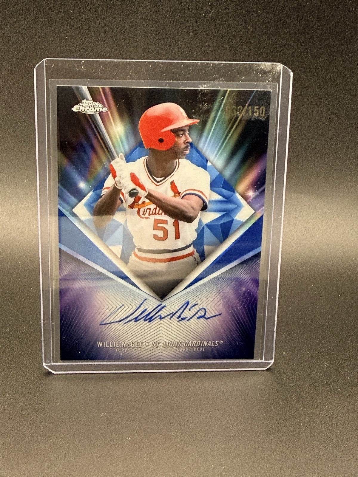 2026 Topps Chrome Willie McGee #75D-WM 75th Diamond Auto Blue /150 Cardinals