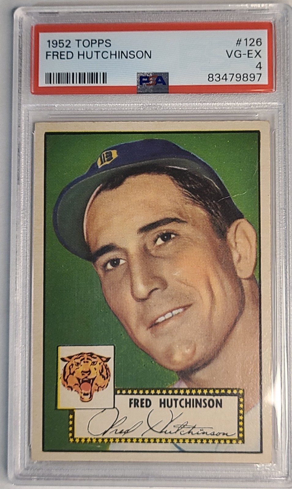 1952 TOPPS # 126 DETROIT TIGERS FRED HUTCHINSON VG-EX PSA 4 NICE CARD CENTERED