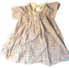 Vintage Baby Doll Smock Dress Blue Pink Flowers  Dots Lace Trim 12"
