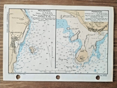 Mousehole & Marazion - 1943 Vintage Admiralty Royal Navy Map (Seller Ref A2)