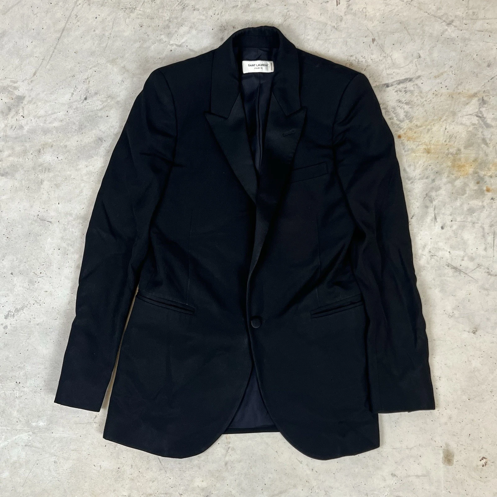 Saint Laurent — Saint Laurent Women's Black Peak Lapel Suit Jacket 36 Polyester Silk Blend
