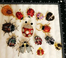14pc Vintage Style Ladybug Beetle Brooch Pin Lot Colorful Enamel Rhinestone Art