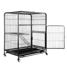 Metal Heavy Duty Dog Cage Pet with Wheels and Crate Tray for Kennel Black S/M/L