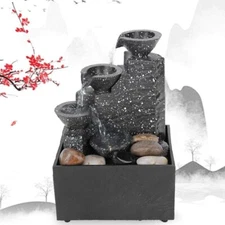 Tabletop Fountain, Indoor 3 Tiered Waterfall Desktop USB Electric Water Rockery