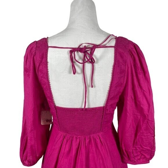 Free People NEW Boho Lisa Lace Eyelet Midi Dress Size L Fuchsia $298 | eBay