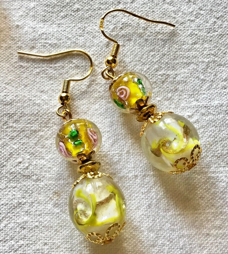 Boucles D'oreilles Perles Verre Murano Torsion - Pendantes Bleues, Crochets, Neuf Sans Emballage