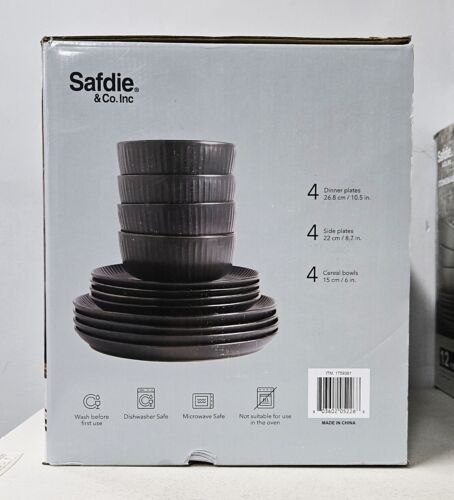 NEW Safdie & Co. 12-piece Stoneware Dinnerware Set Dark Gray - Picture 2 of 8