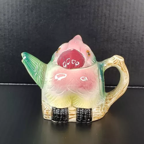 Antique Figural Parrot Teapot European Art Pottery Majolica