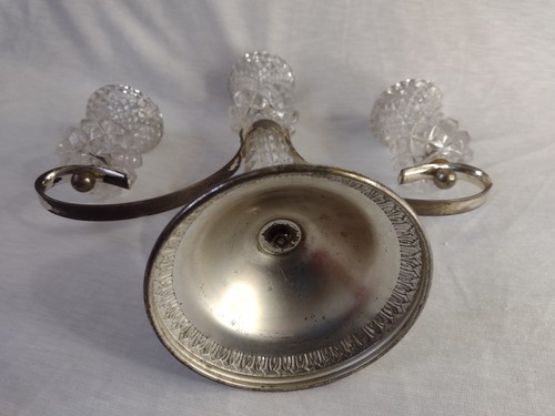 Portacandele tre bracci cristallo taglio vetro e piatto argento 21 cm vintage - Foto 12 di 13