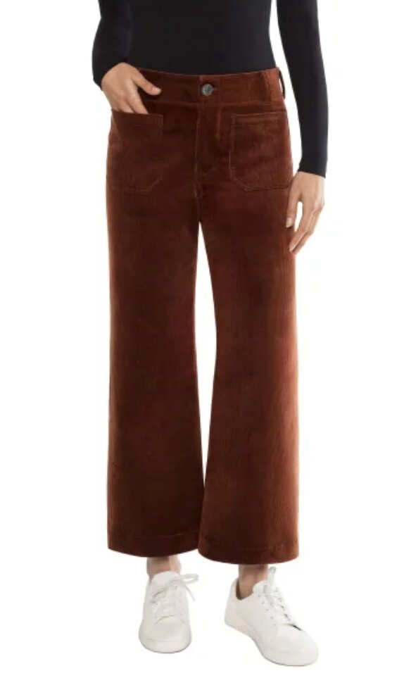 Matty M Womens Corduroy Wide Leg Stretch Ankle High-Rise Pant, Color Brick, Lrg