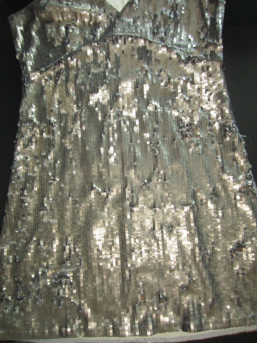 WOMENS GUESS TAUPE GOLD SLEEVELESS SPARKLE DRESS V NECK SEQUIN SMALL S NEW  SEXY | eBay