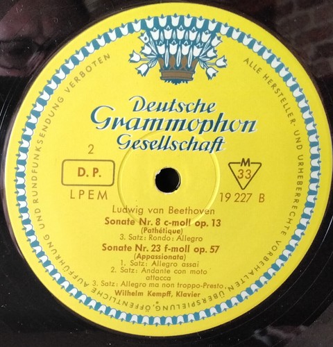 DGG LPEM 19227 GERMANY BEETHOVEN - KLAVIERSONATE NR. 8 & 14 & 23 KEMPFF 1961 - Picture 3 of 3