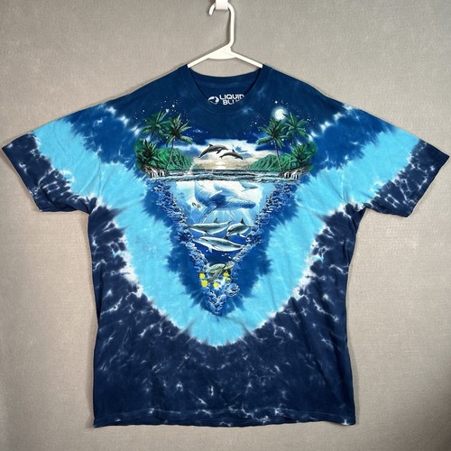 Liquid Blue Ocean Dolphin Whale Turtle Fish T Shirt Adult 3XL Blue Mens