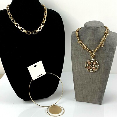 Lot of 3 New Gold Tone Express Necklaces Bib Statement Chain