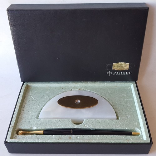Vtg Parker 51 Fountain Desk Pen Set: Onyx Base +Magnetic Swivel +Ink Filler +Box - Picture 2 of 24
