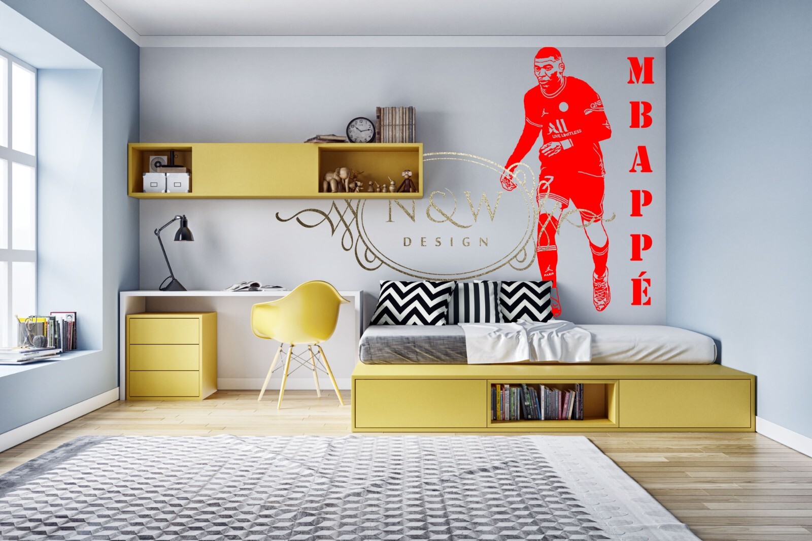 Kylian Mbappe Football Wall Car Door Kids Bedroom Children Decor