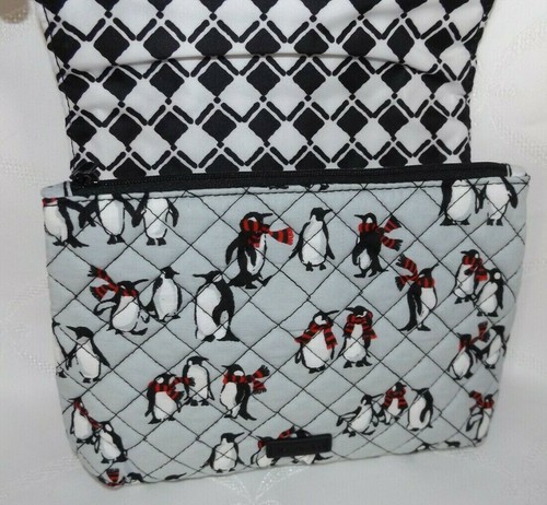 VERA BRADLEY - Iconic Cosmetic Case w/ Brush slots - Playful Penguins Gray - New - Picture 5 of 5