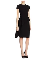 Teri Joh by Rickie Freeman Dress Sz 10 Sheath Peplum Black Asymmetric Ruffle