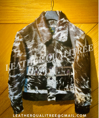 Women Cowhide Hair-On Leather Jacket Natural Cow Skin Fur Jacket Gift For Her - Picture 2 of 8