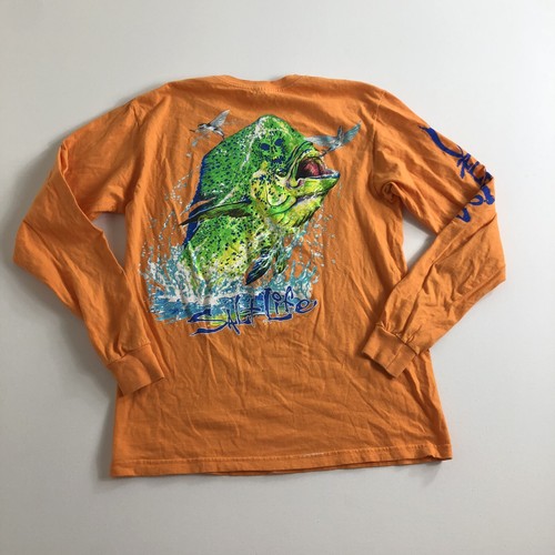 Salt Life Mens Medium Orange Long Sleeve Mahi Mahi Fish Graphic T Shirt - Picture 2 of 7