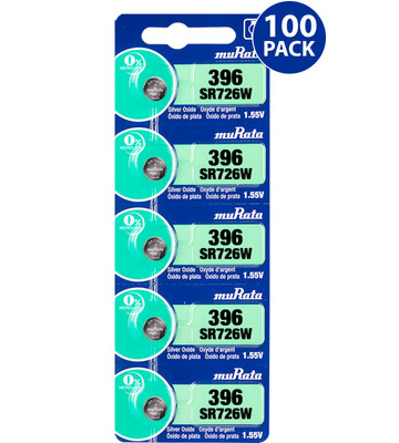 Murata 396 (SR726W) Silver Oxide Watch Battery (100 Count) - Replaces Sony 396