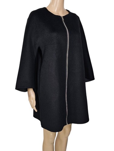 FLEURETTE 365 Black Wool Cashmere Zip Front Collarless Cape Coat S - Picture 4 of 9