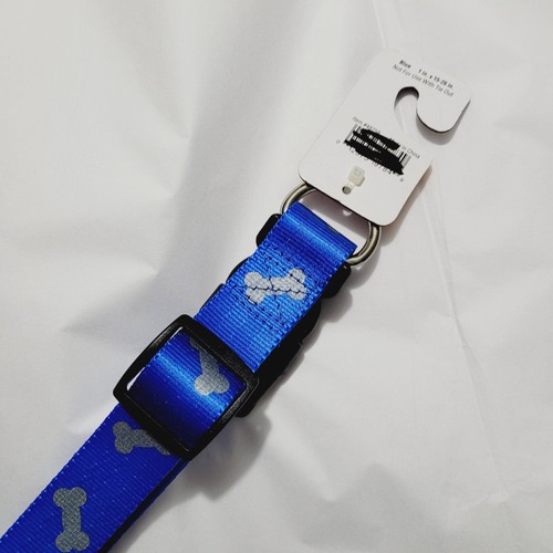 Pet Wear Dog Collar Reflective Blue Dog Bone Pattern Sz Large 1" x 15"-26" - Picture 7 of 7