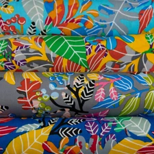 Passion Leaf Print Fabric 100% Cotton Gold Blue Grey 58/60" Wide Sold BTY