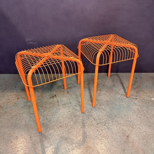 IKEA Inma Bermúdez&Francis Cayouette Vasteron Orange Wire Metal Chair Stool VTG - Picture 2 of 5