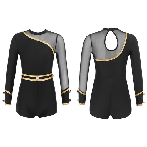 Girls' Gymnastics Leotard Mesh Splice Long Sleeves Ballet Dance Unitard Biketard - Bild 2 von 18