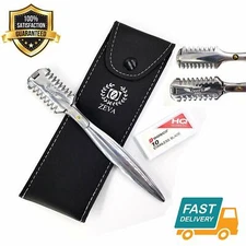 NEW BARBER RAZOR COMB DOUBLE EDGE BLADE HOLDER HAIR CUTTING THINNING + BLADES