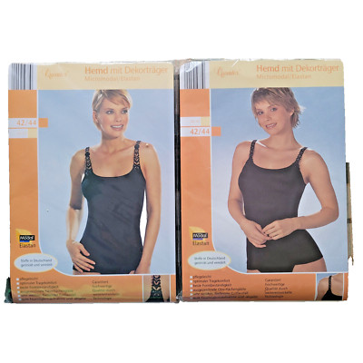 2 x Queentex Hemd mit Deckorträger Micromodal / Elastan schwarz 42/44 neu