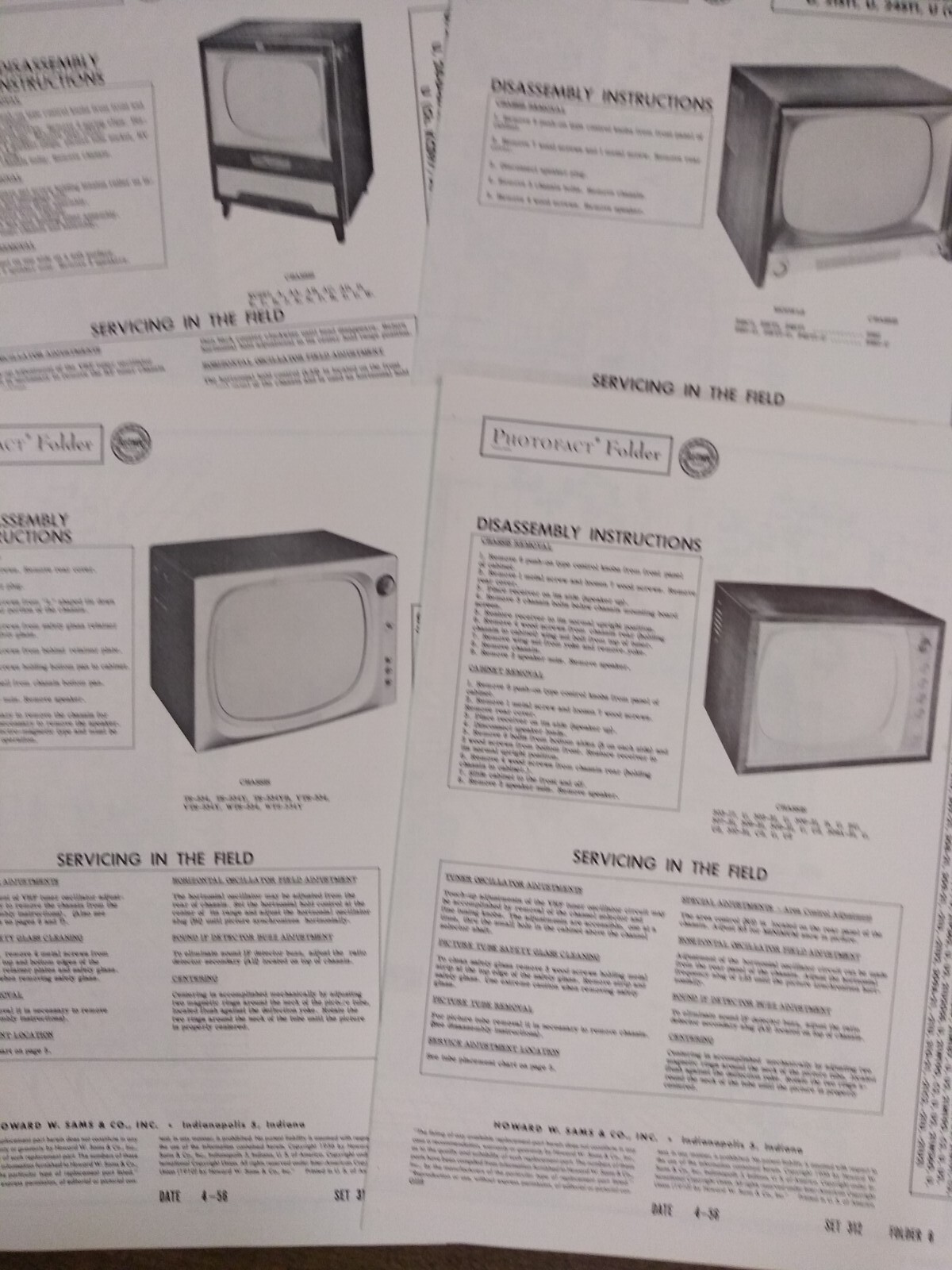 SAMS Photofact Folder Set 312 Television Repair 1950s 1960s TV schematics