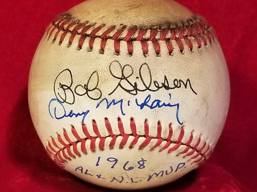 1968 AL NL MVPs Denny McLain Bob Gibson Signed ONL ball Detroit Tigers Cardinals