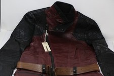 Diesel Black Gold Leather Black Burgundy Zip Jacket Size S