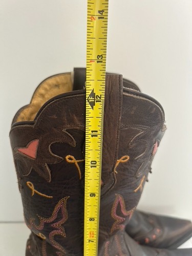 Sonora Double H Brown Leather w Pink Perforated Star Details Cowgirl Boots 8M - Picture 11 of 11